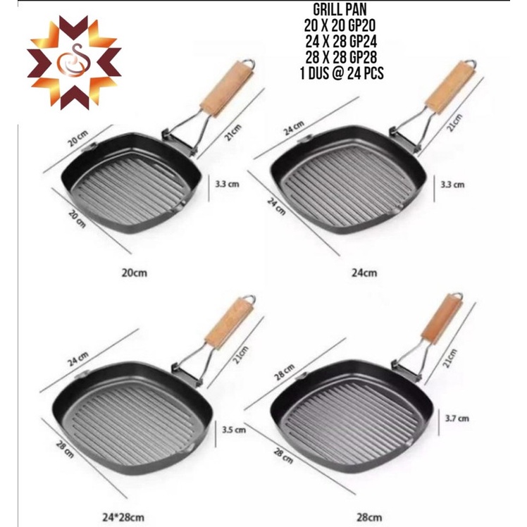 Teplon Teflon Panci Panggangan BBQ Barbeque - Grill Pan Segi 20cm GP20 / M-359