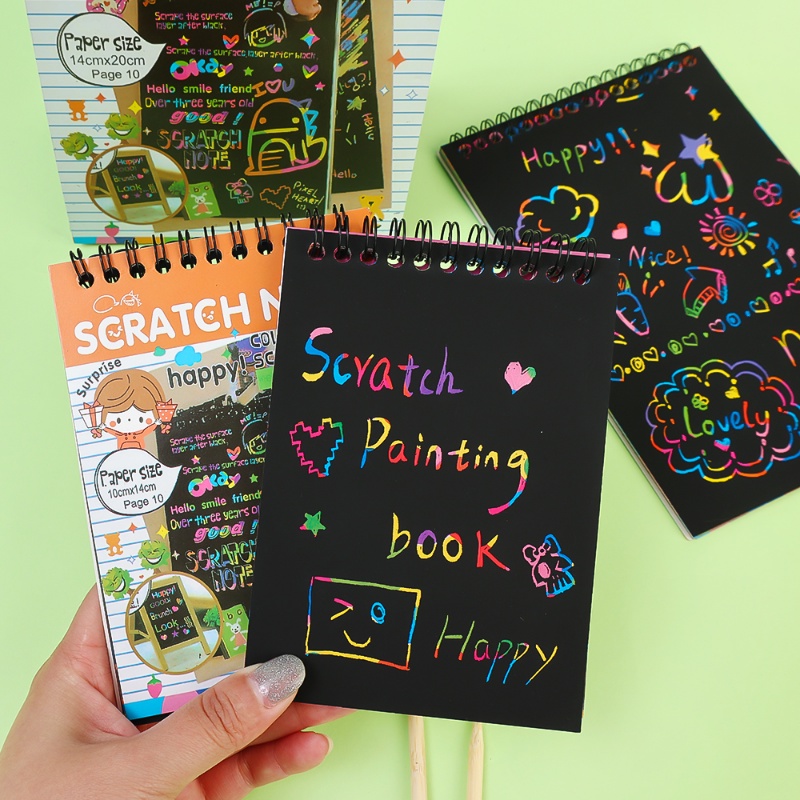 Diy Kreatif Anak Graffiti Colorful Scratch Book/Buku Gambar Scratchpad Seni Edukasi Menarik/Alat Tulis Kertas Lukisan Manual Anak