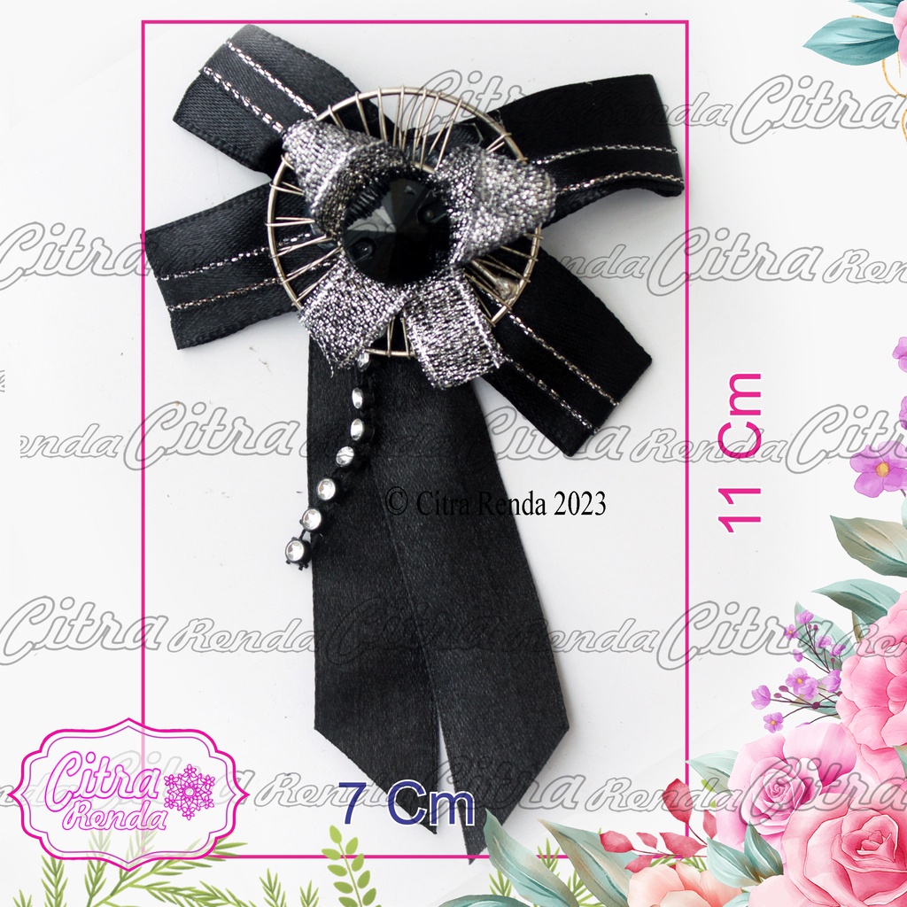 (Per Pcs) AP431 Bross Cantik Hitam Bunga Silver / Bross Kupu-Kupu