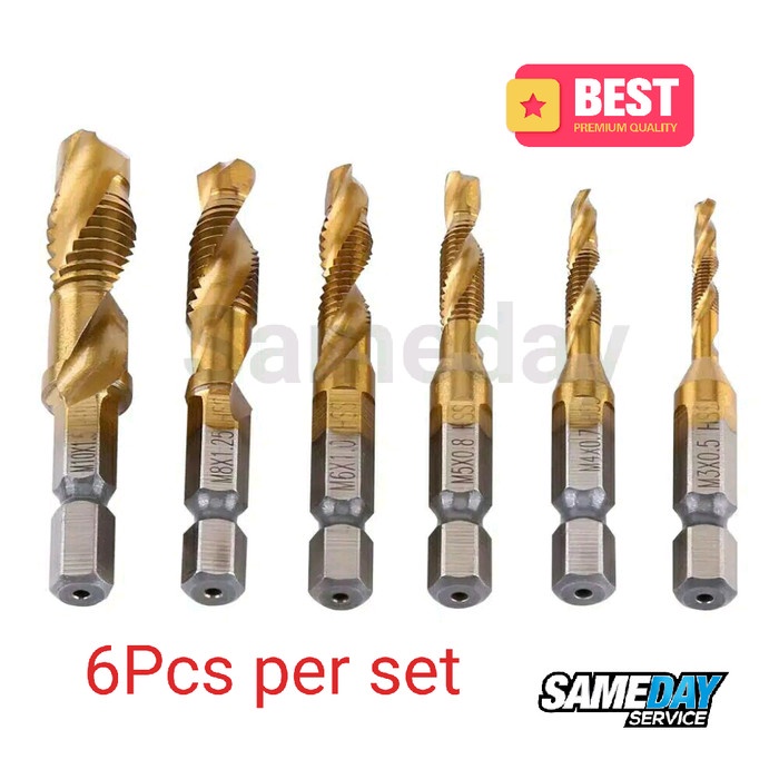 Matabor Mata Bor Pembuat Ulir Drat 6Pcs Drill Tap Set M3-M10 Hex Twist Drill