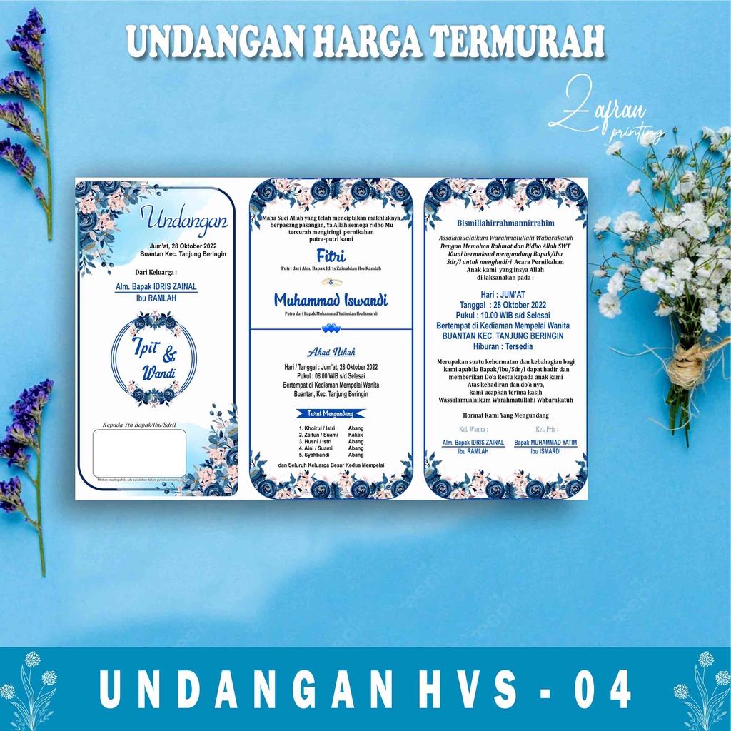 Cetak Undangan Pernikahan Model Terbaru, Murah, Cantik, Motif Bunga Kertas HVS, Cetak 1 Sisi