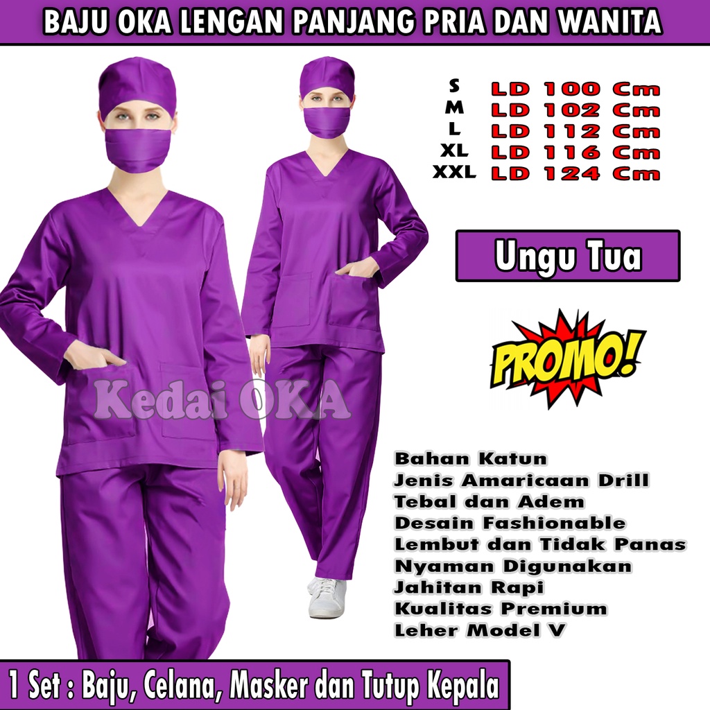Baju Ok / Baju Medis / Baju Perawat lengan panjang / Sergam Medis / Seragam Perawat / Baju jaga Suster - Baju OKA / Model Terbaru - Murah