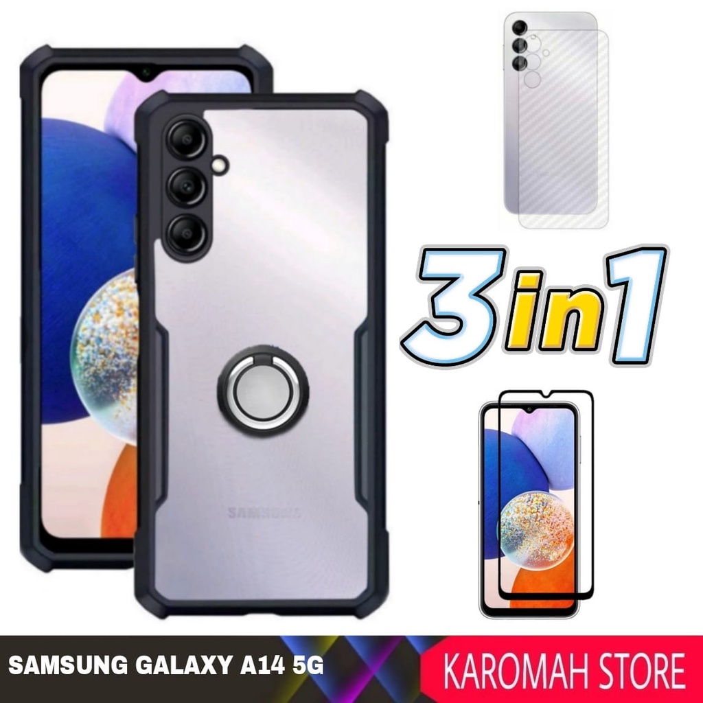 PAKET 3 INC 1 CASE SAMSUNG GALAXY A14 5G SHOCKPROOF RINKG - SAMSUNG A14 5G, Hitam