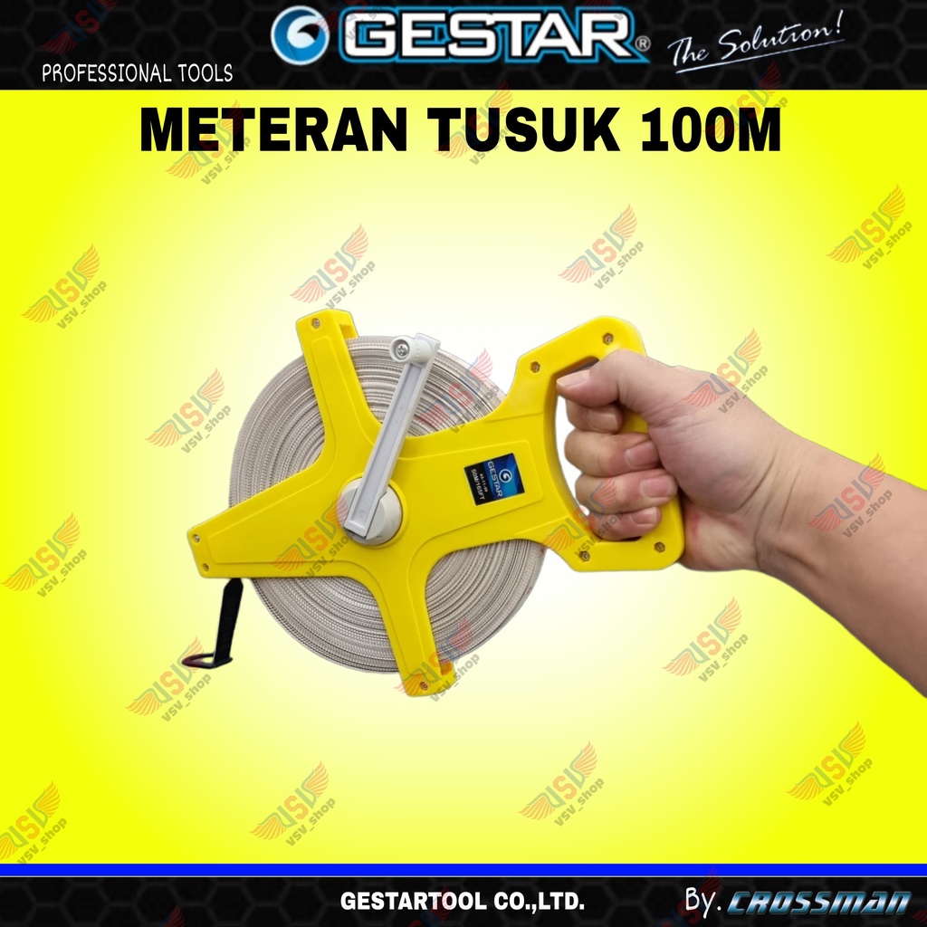 GESTAR Meteran Roll Tusuk 100m Meteran Gulung Tancap Fiber Meteran Tanah