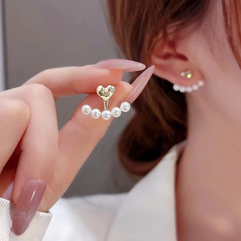 Versi Korea Anting Satu Gaya Dua-Pakai Cinta Mutiara Anting Jarum Perak2022 Gaya Baru Desain Fashion Trendi Perasaan Temperamen Anting Wanita