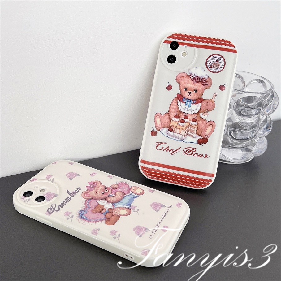 Redmi A1 10C 10A 10 9 9A 9C 9T Note 11 Pro+ 11s 11 10s 10 9s 9 8 Pro Poco X4Pro X3Pro Mi 11 Lite 11T 10TPro 12Pro Cute Cake Bear Phone Case TPU Soft Cover Pelindung