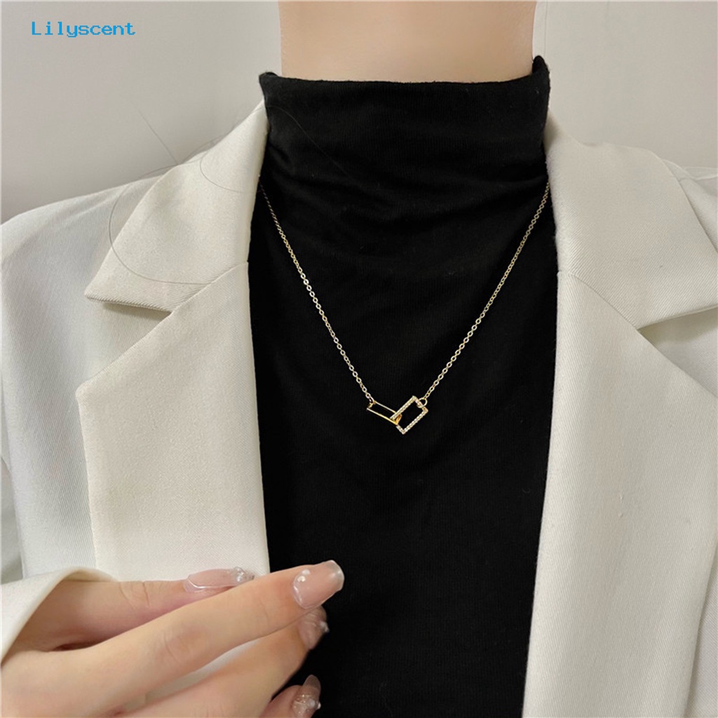 [LS] Wanita Kalung Geometris Berlian Imitasi Mengkilap Hias Adjustable Extension Rantai Hias Hadiah Double Square Interlock Liontin Klavikula Rantai Perhiasan Untuk Pacaran