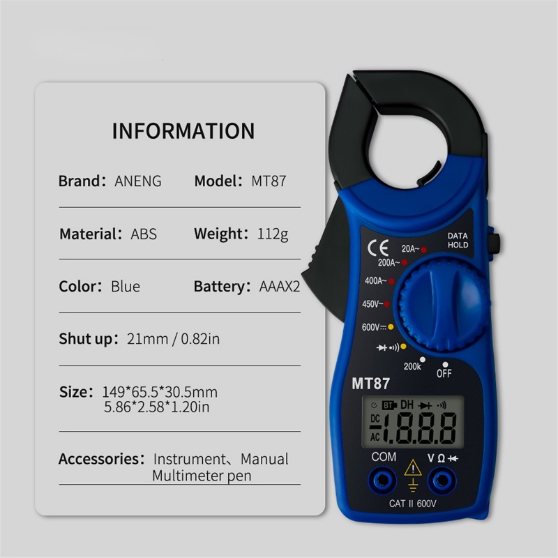 Digital Clamp Meter MT87 Tang Ampere Multimeter MT-87 Kabel Tester Ukur Arus Tegangan Listrik