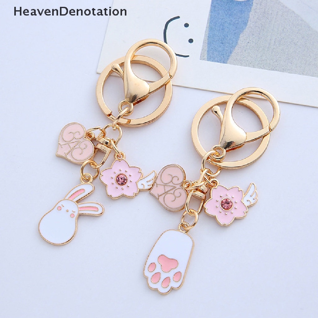 [HeavenDenotation] Kelinci Lucu Dan Hati Gantungan Kunci Kelinci Liontin Kepribadian Kreatif Tas Gantungan Kunci Motif Kaki Kucing Keyrings Pendant Key Chain Accessories HDV