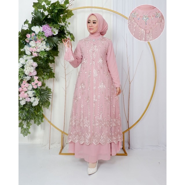 Permata Olshop / Gamis Kebaya Adiva JN / Gamis Pesta Modern / Gamis Kebaya Kondangan / Gamis Brukat Tulle