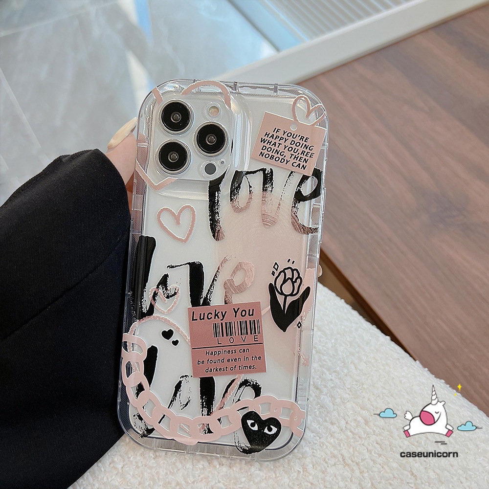 Casing Kompatibel Untuk iPhone 7plus 8plus 11 14 13 12 Pro MAX 6 6S 7 8 Plus XR X XS MAX Kartun Graffiti Love Heart Comme des Garcons Label Bunga Shockproof Lembut Airbag Clear Cover