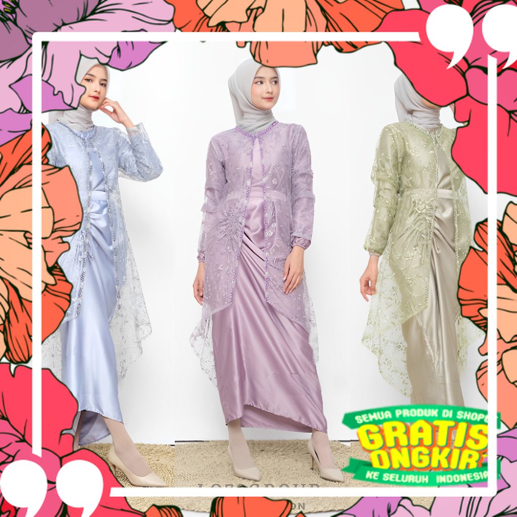Gamis Terbaru Aghnia Maxi Dress Brukat Gamis 3 Look Free Belt Kombinasi Tille Tutu Karet Pinggang Ga