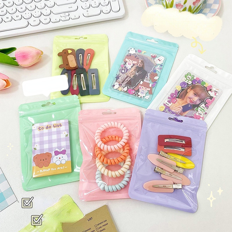 10Pcs / Pack Reusable Jewelry Storage Bag Small Plastic Card Packaging Bag Self-sealing Clear Jewelry Storage Bag Iridescent Mini Portable Transparent Bag With Hang Hole