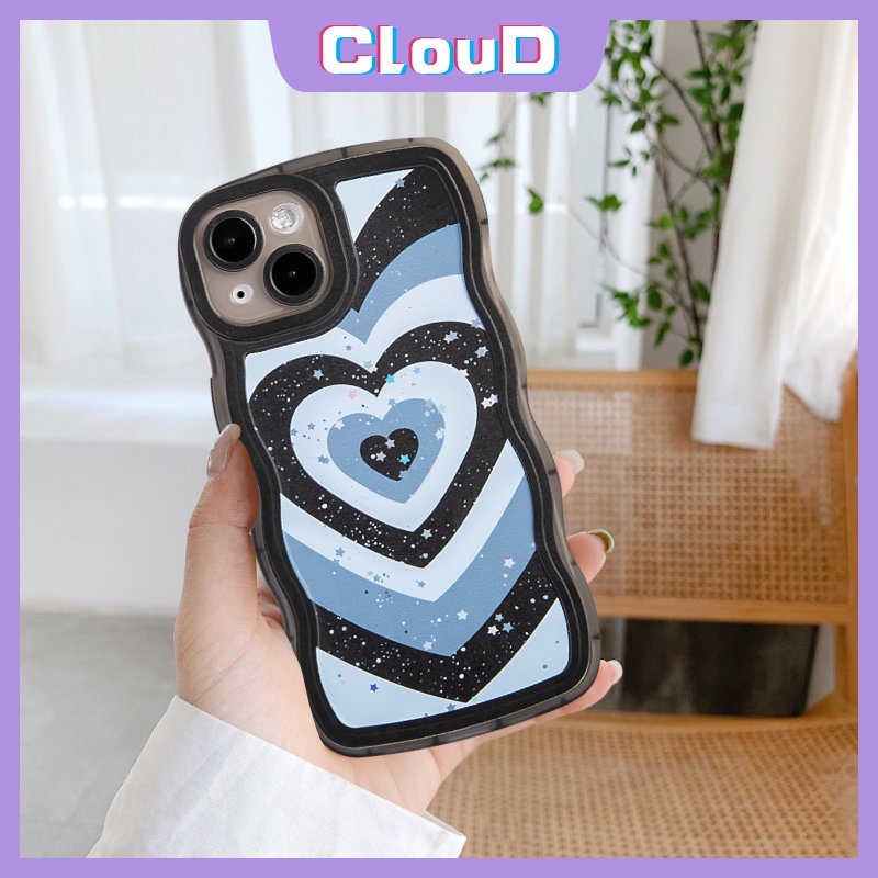 Casing Ponsel Tepi Bergelombang Kompatibel Untuk iPhone 7Plus XR 11 13 12 14 Pro Max X 6s 6 7 8 14 Plus XS Max SE 2020 Fashion Gradiasi Cinta Hati Bling Bintang Lembut Tpu Cover