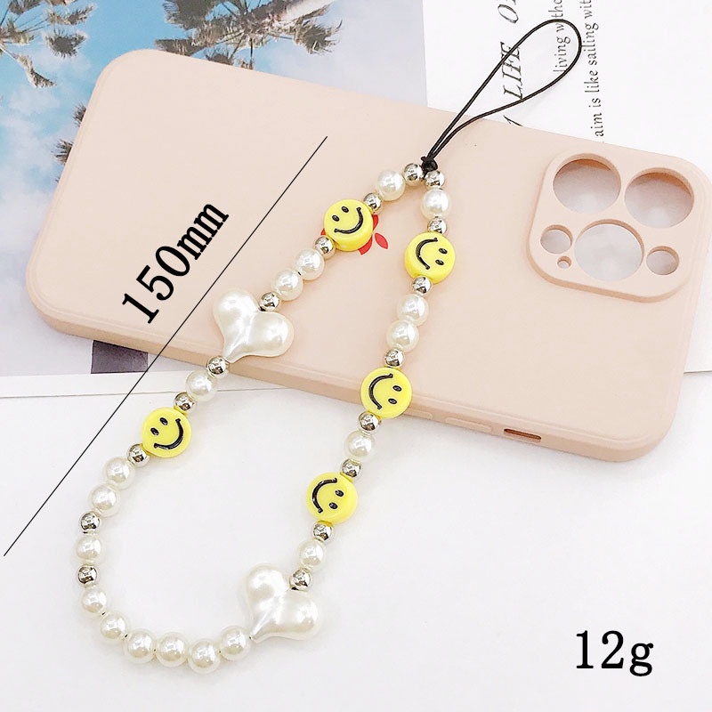 Cinta Hati Mutiara Smile Face Handmade Beads Chain Untuk iPhone Android OPPO VIVO Huawei Xiaomi Redmi Samsung Semua Ponsel Earphone Case Tali Anti Hilang