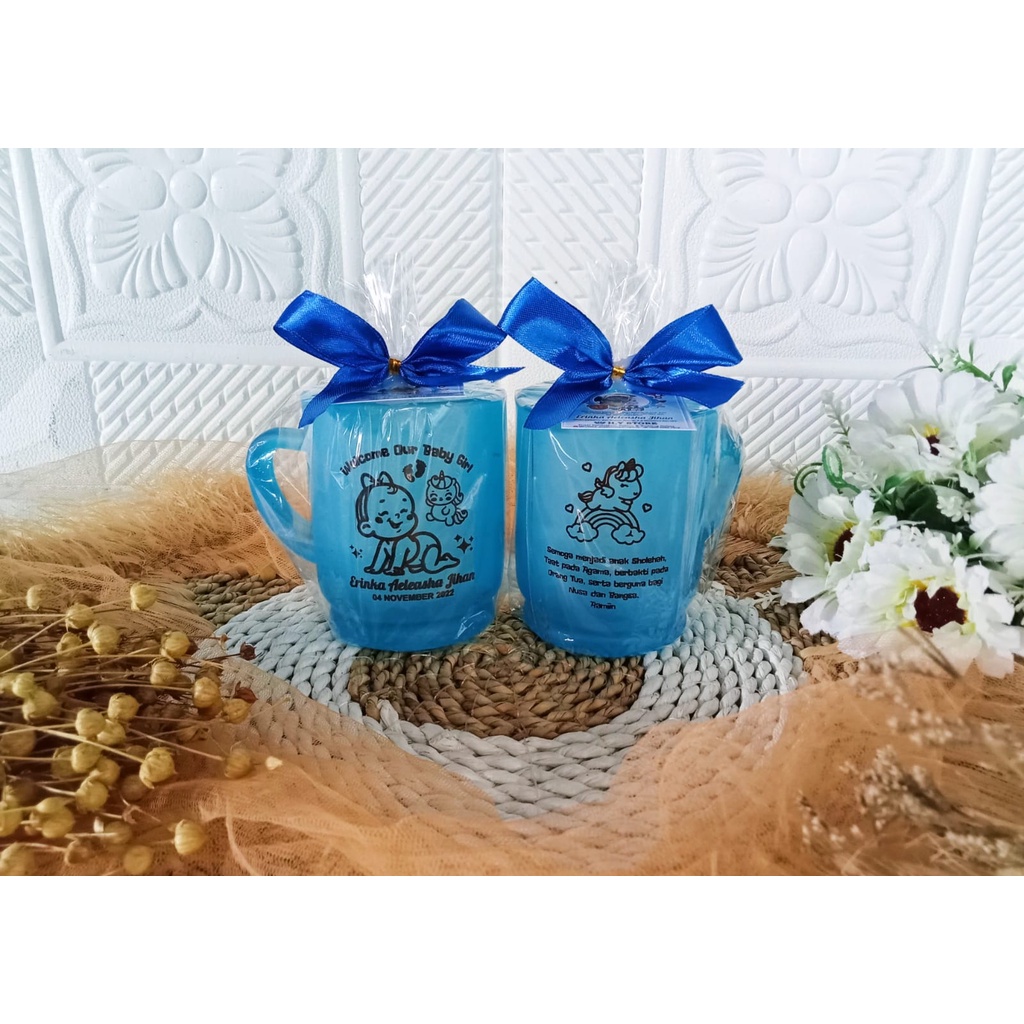 SOUVENIR GELAS GAGANG DOFF WARNA SABLON MURAH