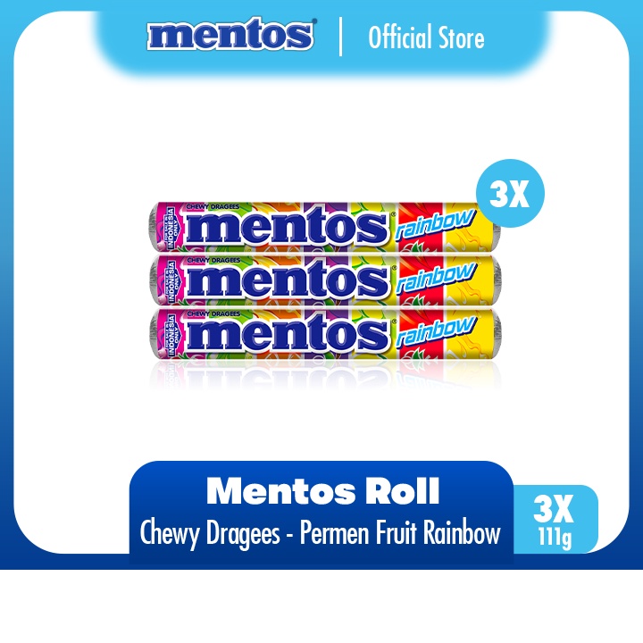 

Mentos Chewy Dragees Rainbow 111g - Permen Mint Rasa Buah (3 Rolls)