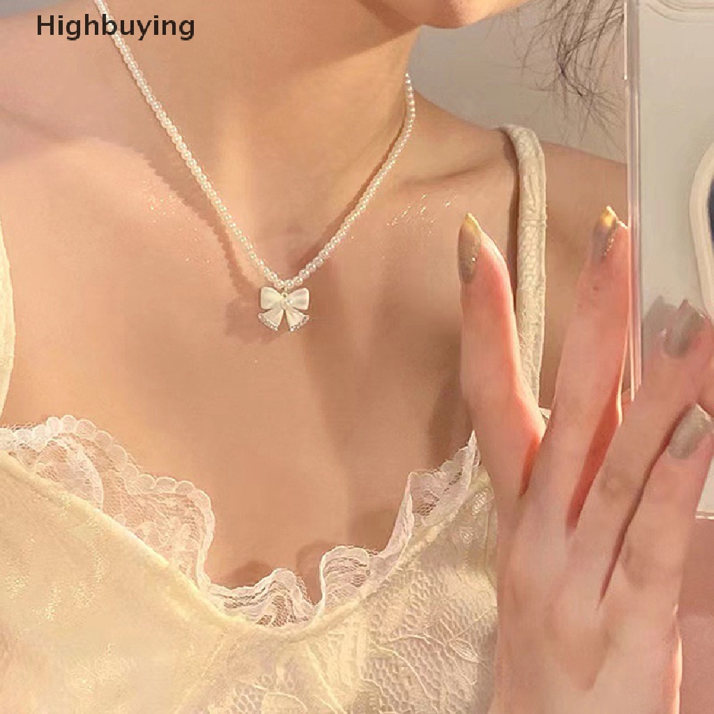 Hbid Fashion Vintage Goth Manis Busur Liontin Mutiara Manik-Manik Klavikula Kalung Untuk Wanita Fashion Boho Pesta Perhiasan Aksesoris Glory