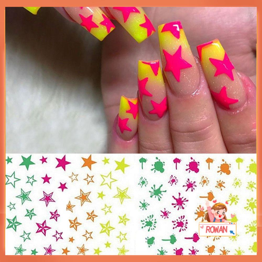 R-bunga Halloween Stiker Kuku Kecantikan Manicure 3D Glitter Bercahaya Kuku Decal