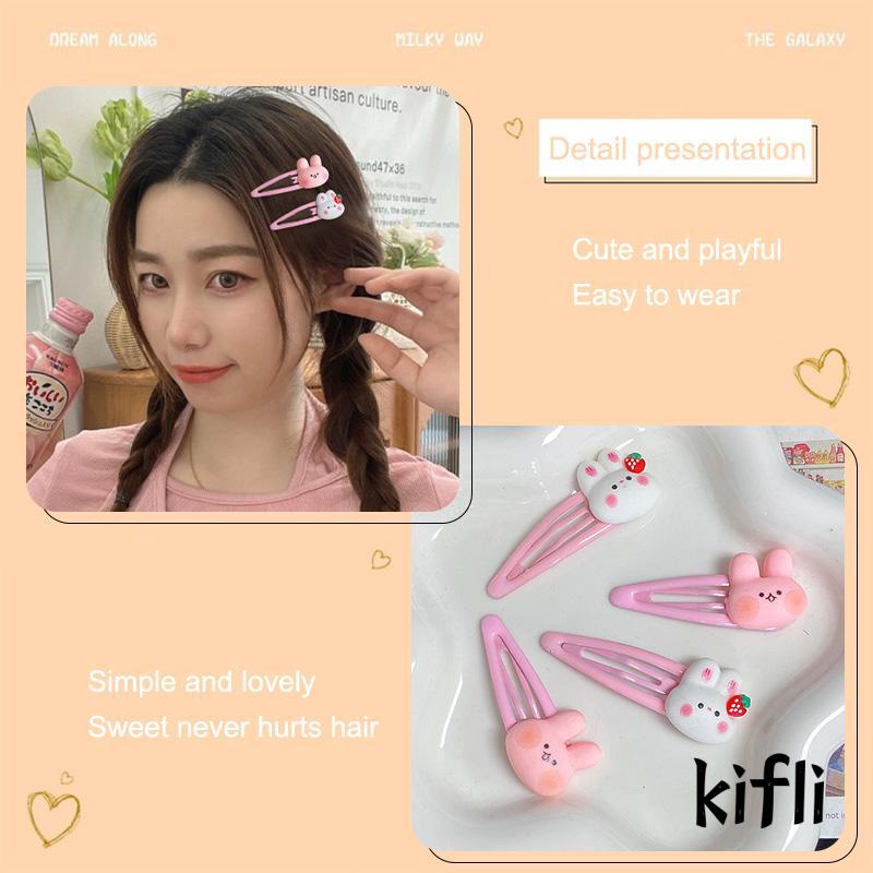 [KD] Musim Dingin Kartun Sisi Poni Klip Hiasan Kepala Gadis Manis Lucu Strawberry Bunny Hairpin