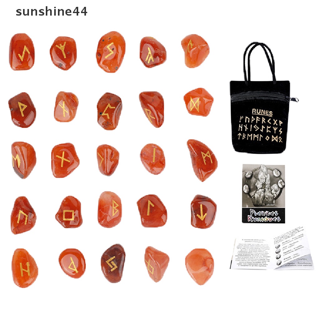 Sunshine Rune Stones Rune Stones With Storage Bag Penyihir Runes Set Batu Ramalan Kristal Alami Untuk Dowsing Meditasi Balancing ID