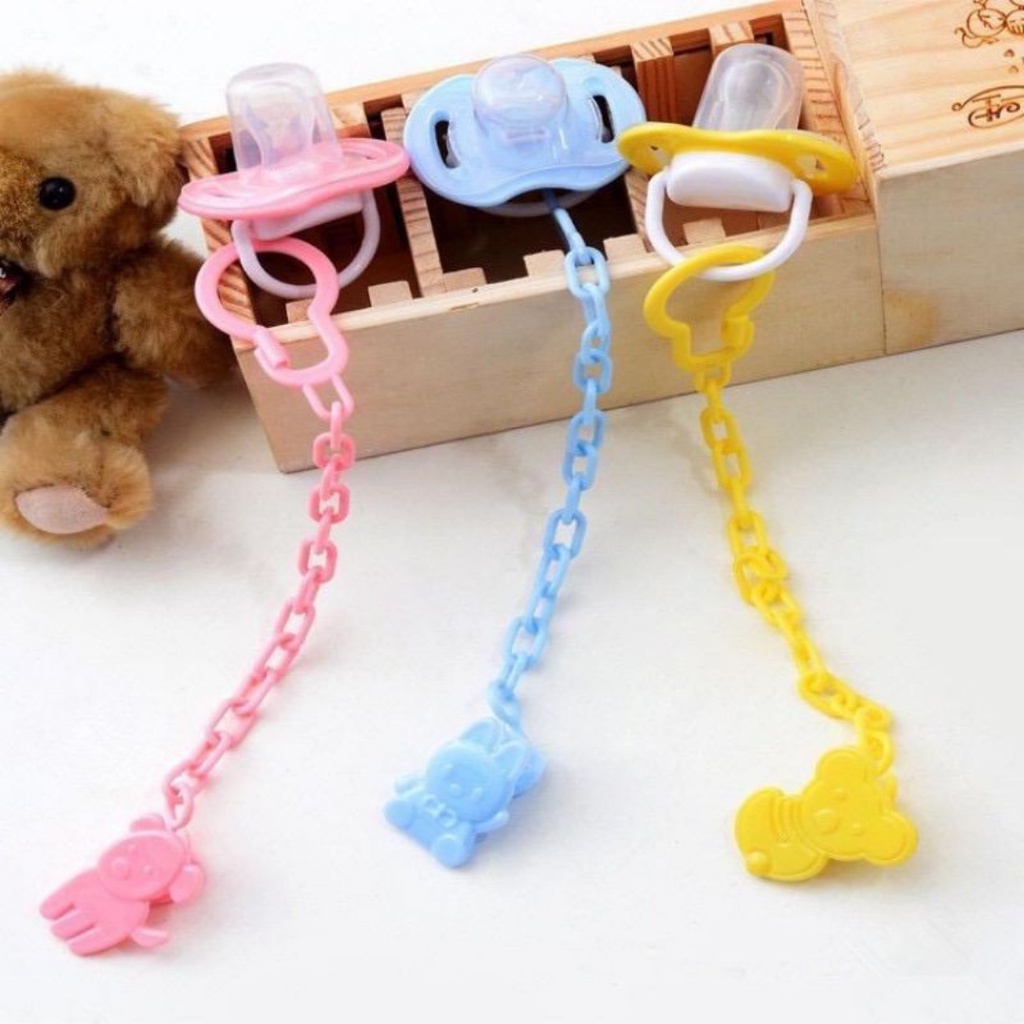 Rantai Klip Penjepit Gantungan Dot Empeng Teether Bayi / Tali Jepitan Clip Holder Chain Warna Biru Pink Kuning