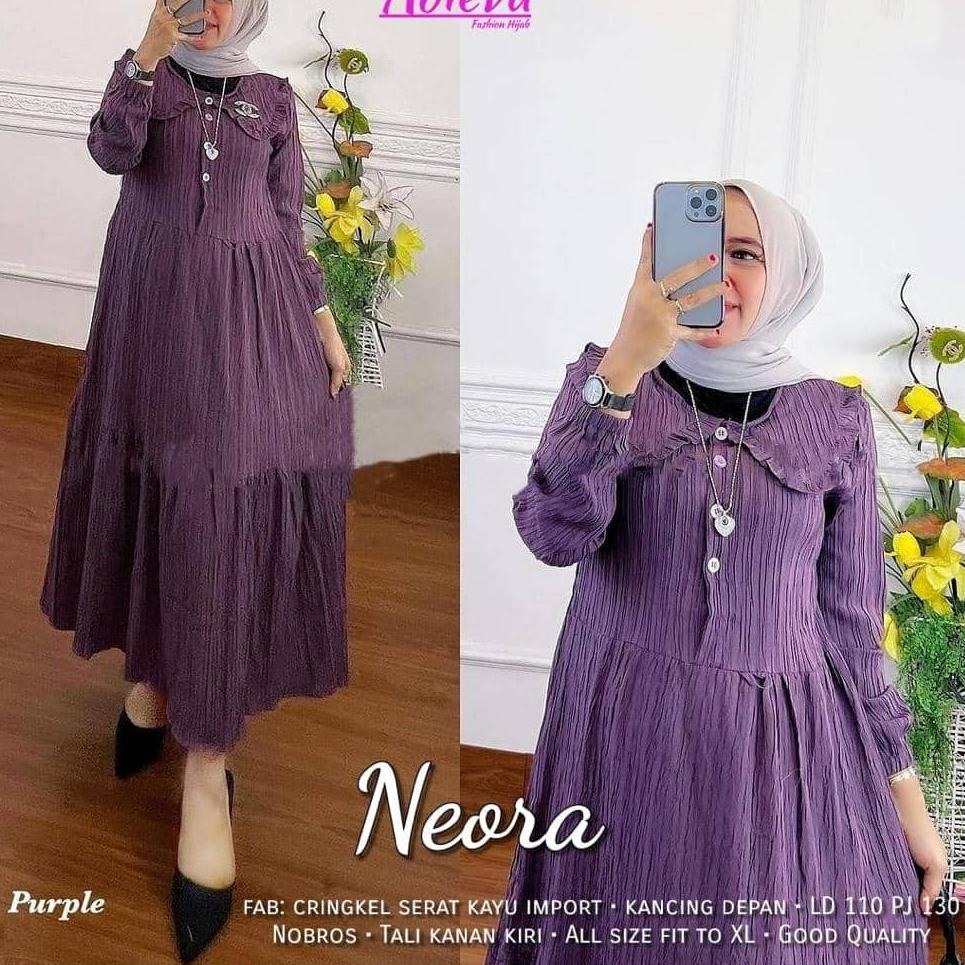 ♕ NEORA DRESS MIDI CRINKLE / GAMIS JUMBO / GAMIS BUSUI / GAMIS POLOS CRINGKLE SERAT KAYU LADY CRUSH 