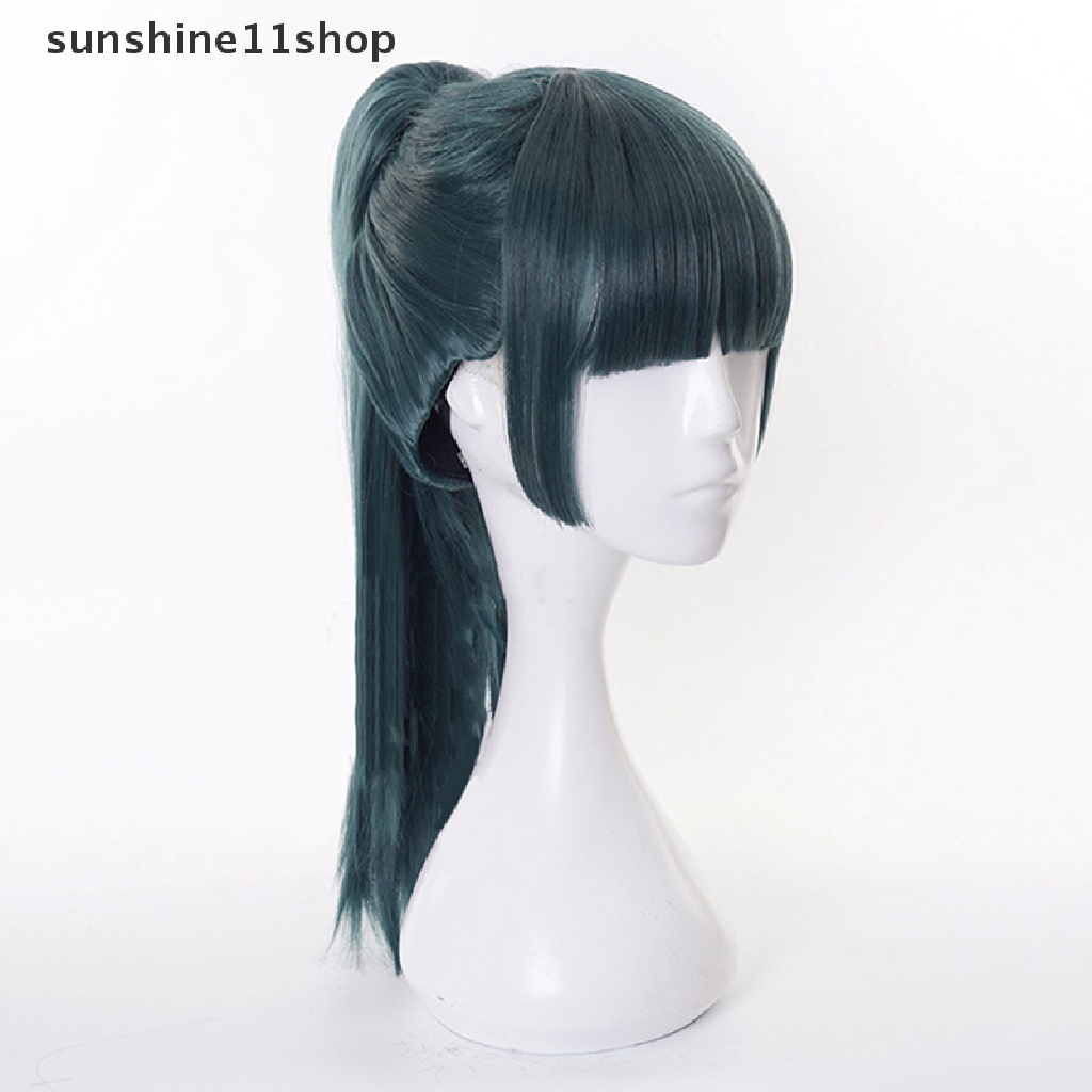 Sho Anime Jujutsu Kaisen Cosplay Maki Zenin Wig Hijau Ponytail Tahan Panas Rambut Palsu N