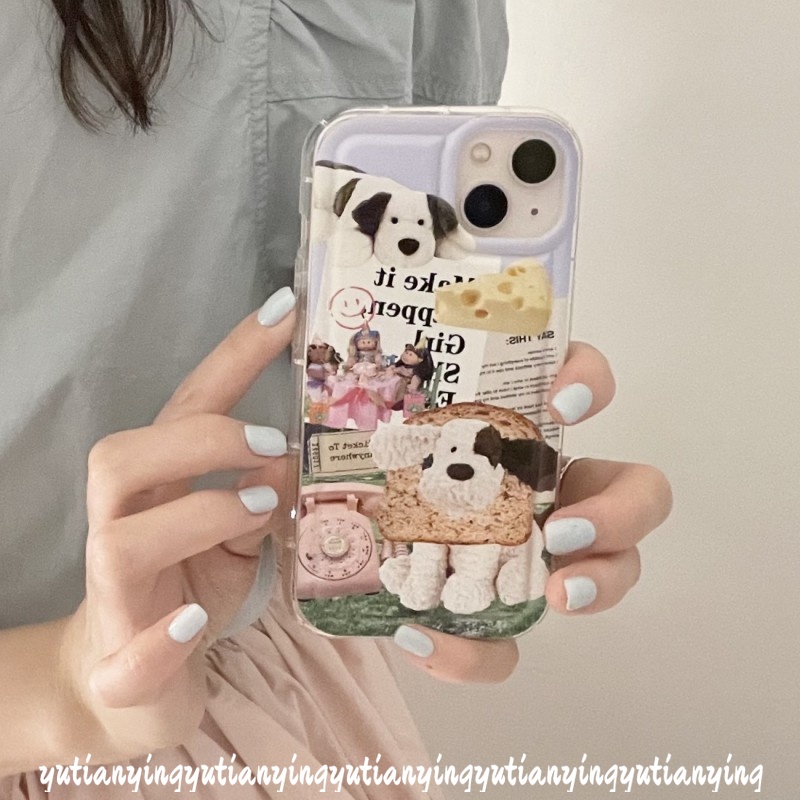 IPHONE Airbag Shockproof Case Kompatibel Untuk Iphone11 6 6S 7 8 Plus 14 13 12 Pro MAX XR X XS MAX Kartun Kreatif Seni Koran Label Anjing Lucu Lembut Silicon TPU Cover