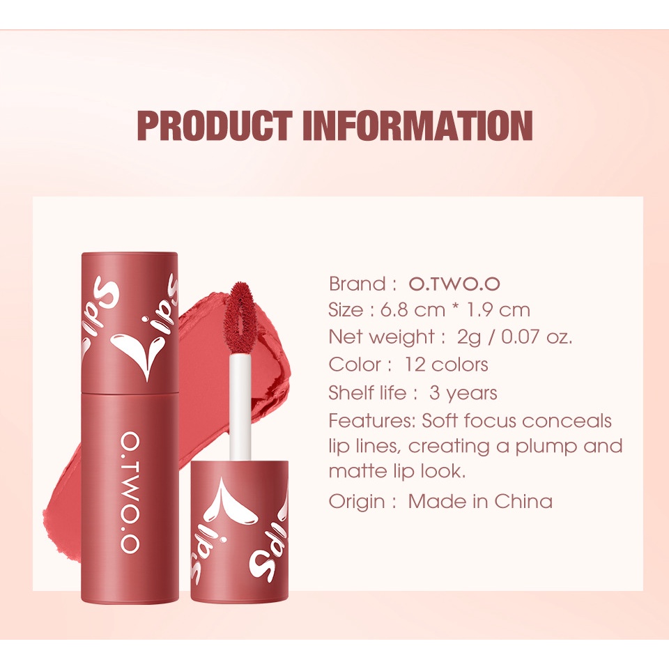 O.TWO.O LIP CREAM MATTE LIPSTICK WATERPROOF LIP TINT LONG LASTING LIP &amp; CHEEK MUD KEMASAN MAROON KODE 9144