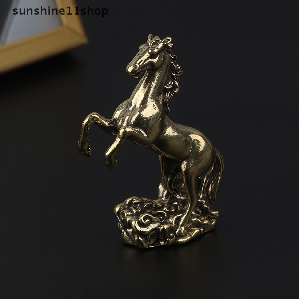 Sho Vintage Tembaga Zodiak Kuda Patung Kecil Ornamen Feng Shui Kuningan Beruntung Hewan Miniatur Patung Dekorasi Desktop Kerajinan N