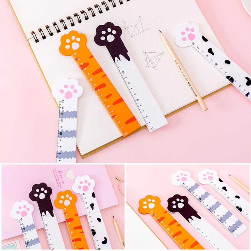 Timekey 15 cm Cute Kawaii Kitty Paw Cat Penggaris Lurus Penggaris Kayu Untuk Menggambar Siswa Mengukur Alat Tulis Kantor Perlengkapan Sekolah M4P2