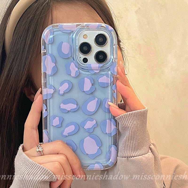 Casing Airbag Transparan Shockproof Kompatibel Untuk iPhone 7Plus XR 11 12 14 13 Pro Max 6s 7-8 6 Plus X XS Max SE 2020 Ins Ungu Motif Leopard Pelindung Kamera Lembut Tpu Cover