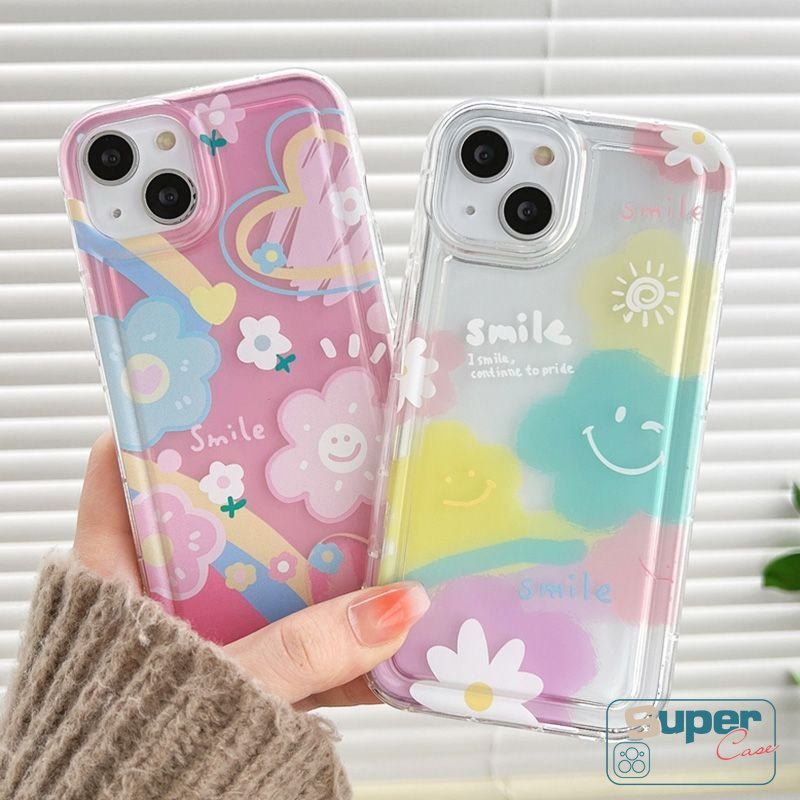 Cute Smiley Love Heart Clear Soft Tpu Case Untuk Xiaomi POCO F4 Redmi Note8 Note9 10s 11 10 11s Redmi 12C 10C 9 A1 10 9A 9T 10A 9C Ins Korea Sun Flower Airbag Shockproof Cover