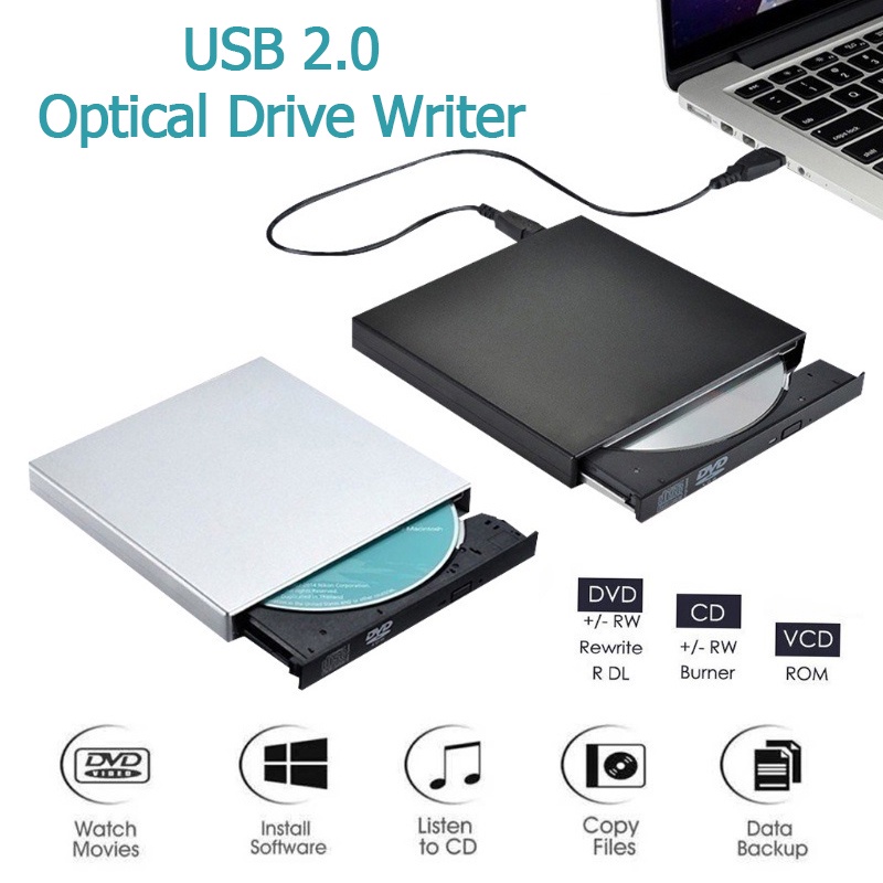 External DVD Drive CD ROM Drive Slim Portable Optical Drive Burner Rewriter untuk PC / Laptop