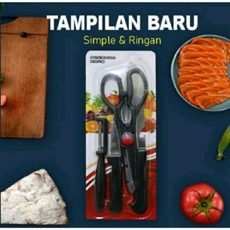 Set Pisau Dapur 4 in 1 Set Pisau Gunting Dapur Import