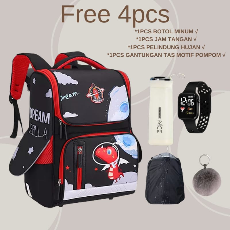 Tas Sekolah Anak-anak Dinosaurus Tahan Air Untuk Anak Laki-laki Perempuan Ortopedia Desain