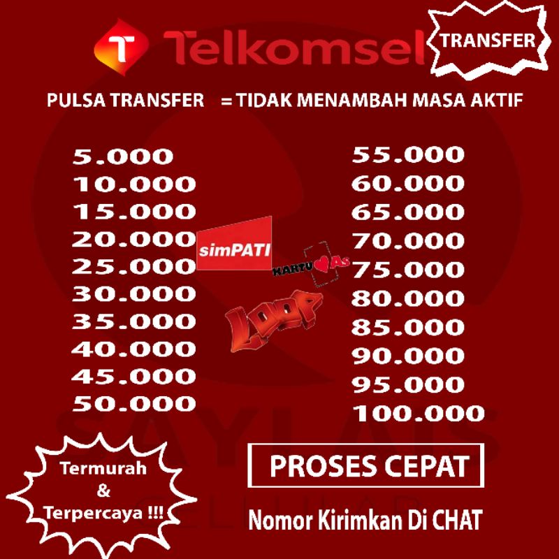 Pulsa Telkomsell transfer 5k - 45k