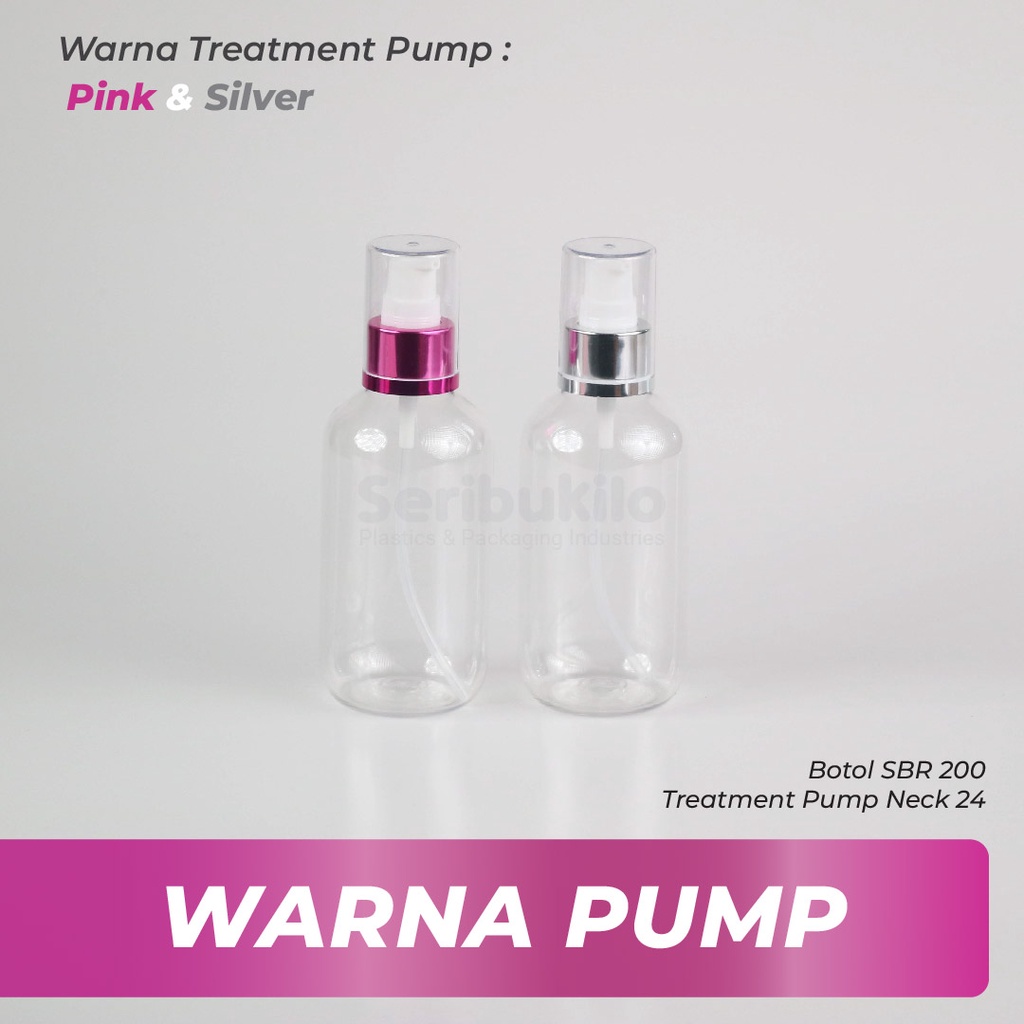 Botol Pump 200 ml SBR / Botol PET Treatment Pump 200 ml Pink &amp; Silver Full Cover