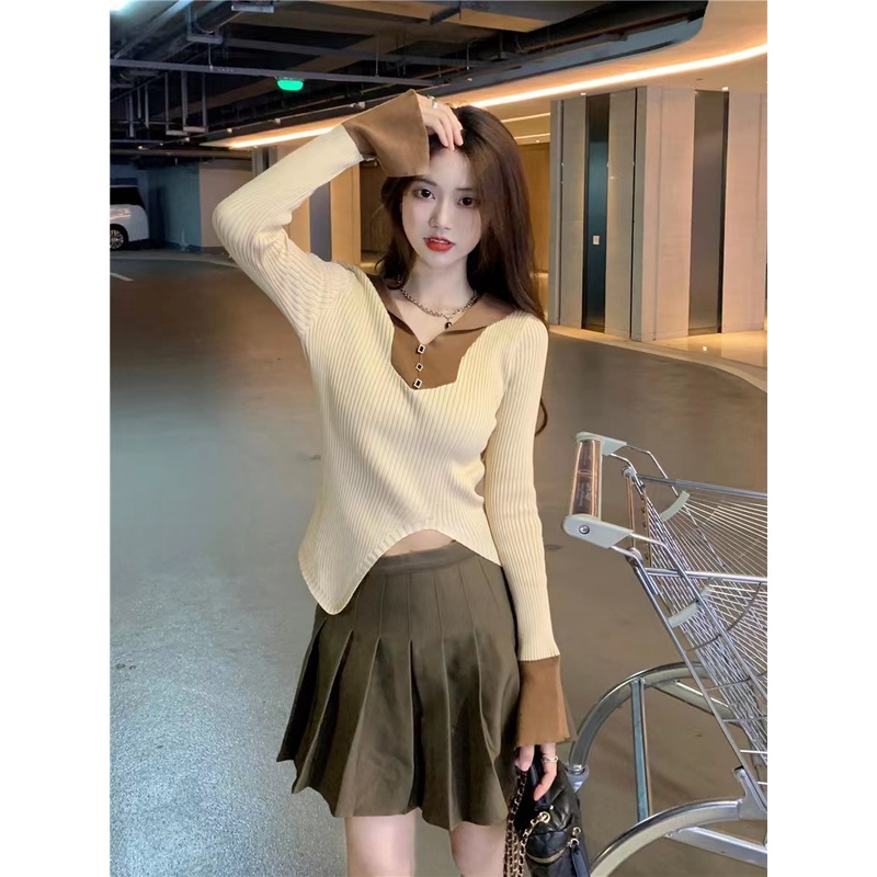 Atasan Rajut Panjang Korean Sweater Lucu Baju Inner Rajut Crop Top