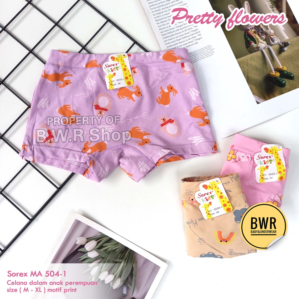 [ 3pc ] CD Boxer SOREX Kids MA 504 -1 / Celana Dalam Anak Perempuan Boxer Ma504 | Bwr