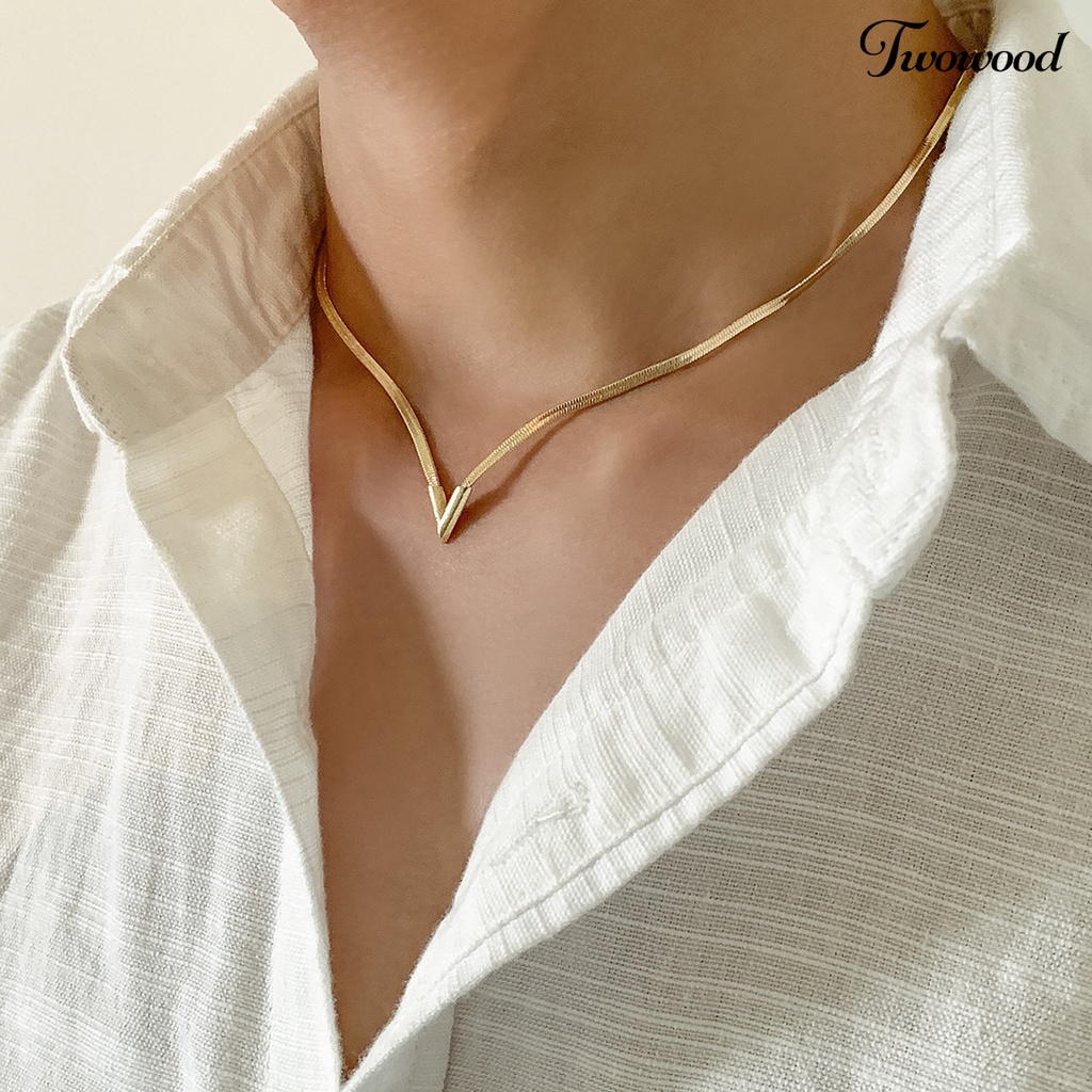 Twowood Adjustable Dipanjangkan Rantai Oblate Pria Kalung V-shaped Charm Choker Necklace Perhiasan Aksesoris