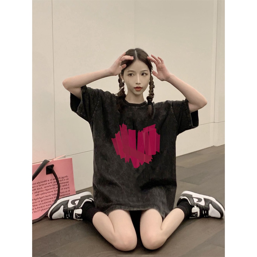 XIAOZHAINV Korean Style Printing Washed Oversize Baju Kaos Wanita