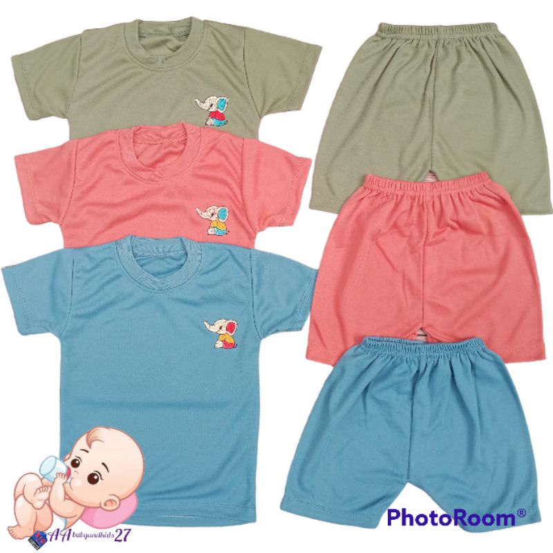 SAMLEO Setelan Baju Bayi Lengan Pendek Polos Celana Pendek Ukuran M L XL SNI Murah Nyaman Berkualitas