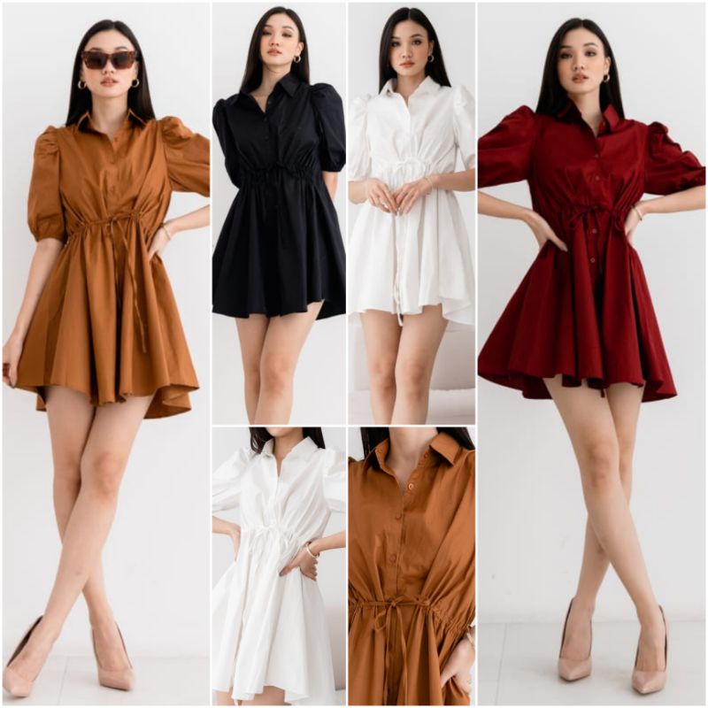 ⚡️ SALE ⚡️ PREMIUM ♡ ORIGINAL ! ZAHARA A-LINE PLAIN COLLAR BUTTON TIED MINI DRESS ( BUSUI FRIENDLY )