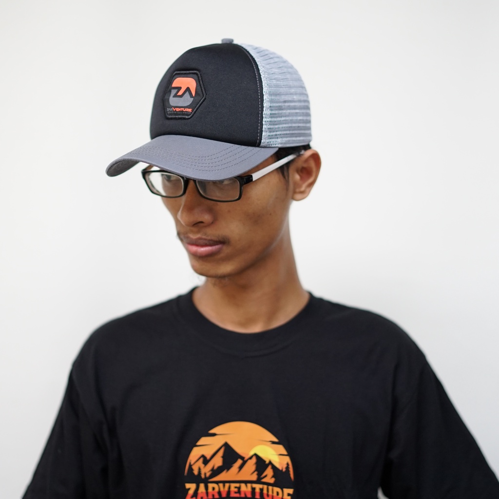 Zarventure hitam abu 86 topi trucker jaring Busa