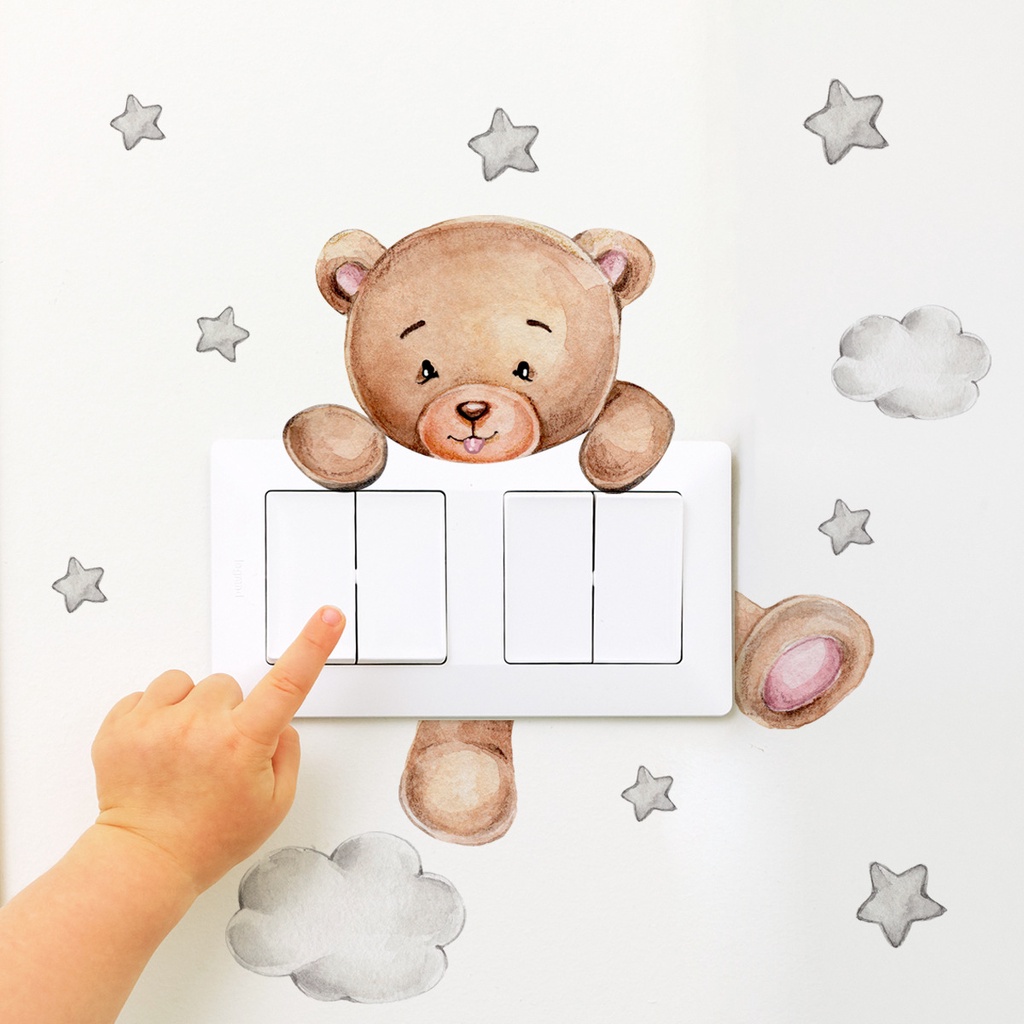 Lovely Bear Bintang Saklar Stiker Untuk Dekorasi Kamar Tidur Anak Mural Perekat Diri Dekorasi Rumah Wallpaper Lucu Dinding Decals