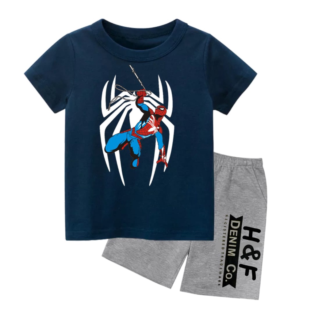 Rdkidzid Set Lengan Pendek Setelan Pendek Anak Cowok Motif Spider Web Warna DTF