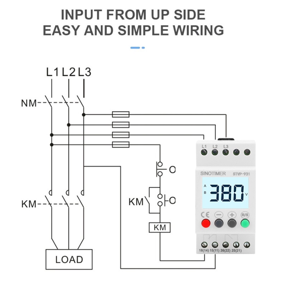 Under Over Voltage Protector 3 Phase Monitor Relay LCD 300-500VAC 50Hz