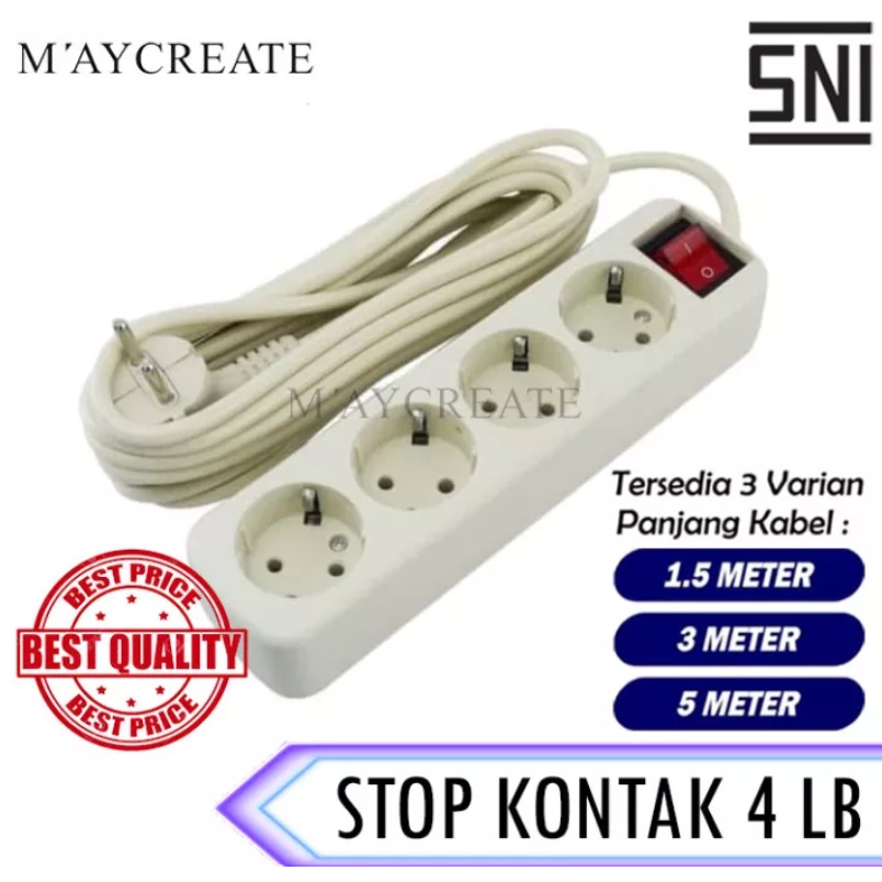 Stop kontak lubang 4 Plus Kabel 1.5 / 3 / 5 M / Meter plus Saklar On Off